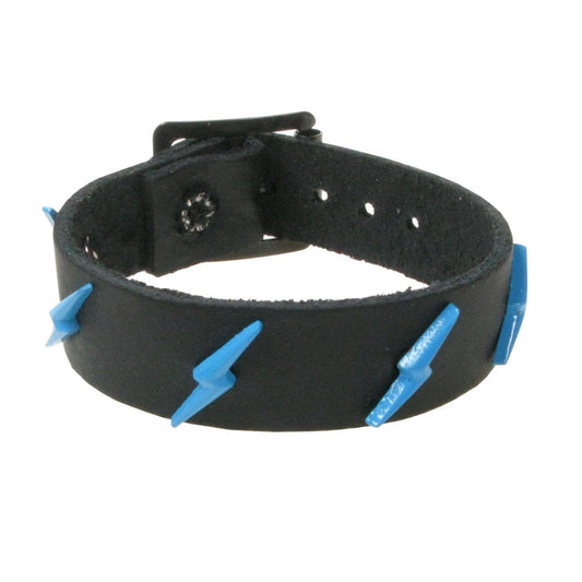 WB751 1 ROW LIGHTNING FITTING BLUE - BLACK  Leather Wristband