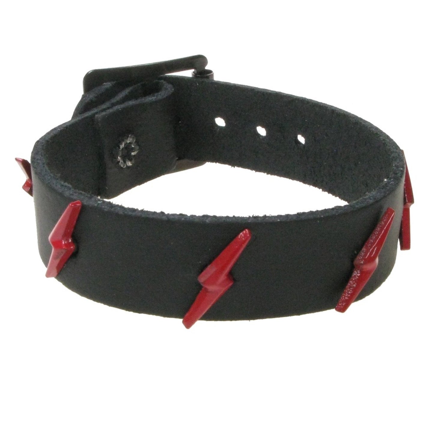 WB752 1 ROW LIGHTNING LEATHER WRISTBAND RED - BLACK  Leather Wristband