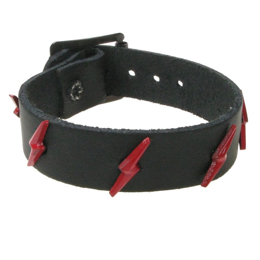 WB752 1 ROW LIGHTNING LEATHER WRISTBAND RED - BLACK  Leather Wristband