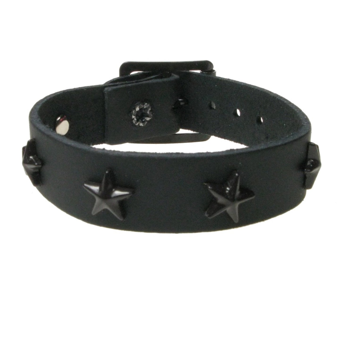 WB755 1 ROW STAR FITTING - BLACK  Leather Wristband