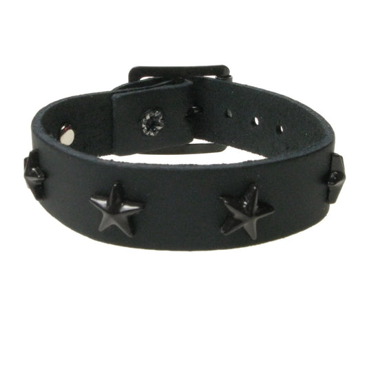 WB755 1 ROW STAR FITTING - BLACK  Leather Wristband