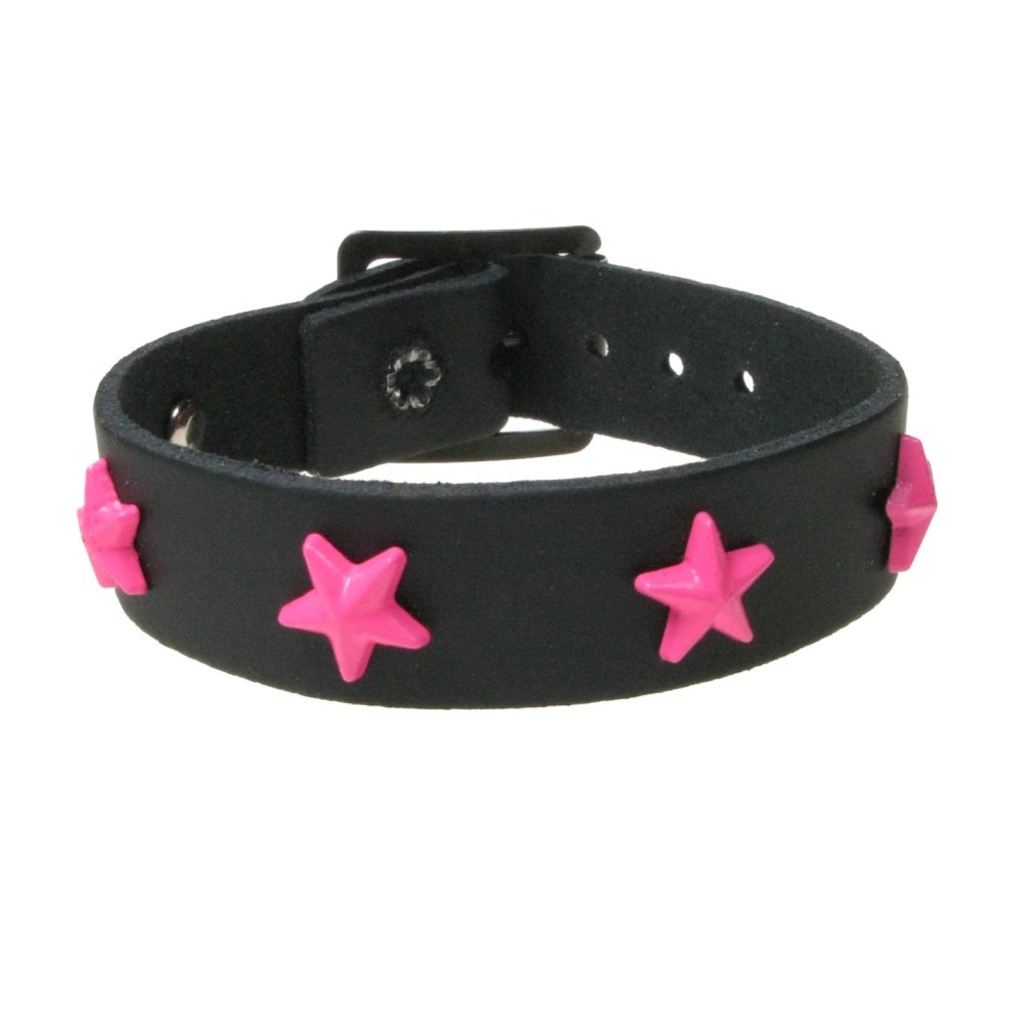 WB756 1 ROW STAR FITTING PINK - BLACK  Leather Wristband