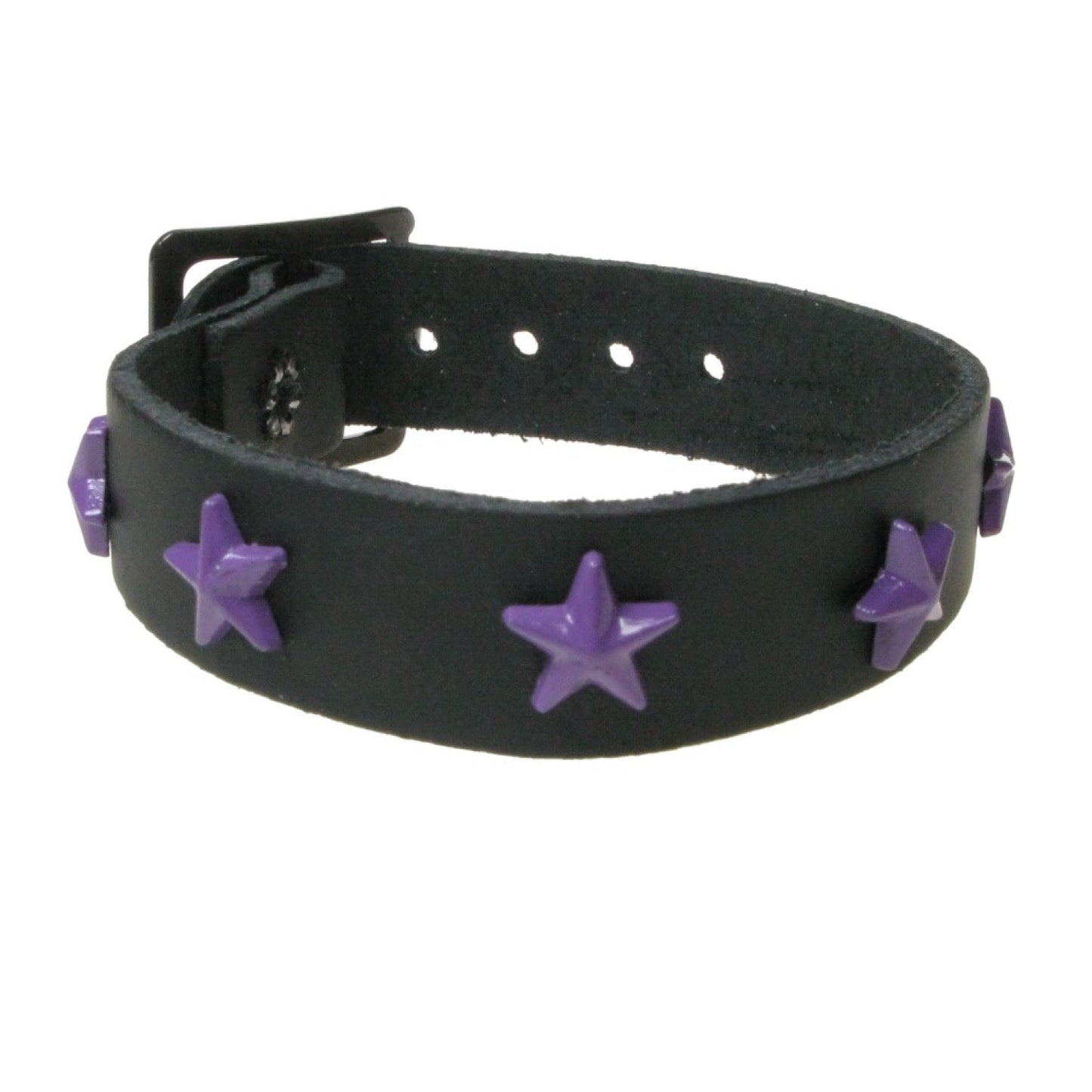 WB758 1 ROW STAR FITTING PURPLE - BLACK  Leather Wristband