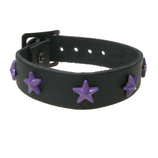 WB758 1 ROW STAR FITTING PURPLE - BLACK  Leather Wristband