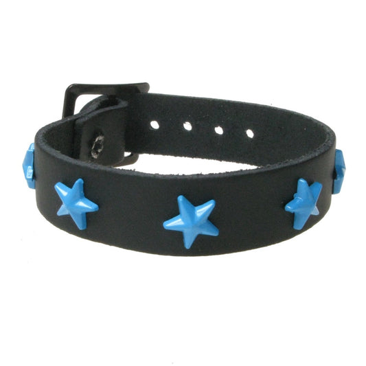 WB759 1 ROW STAR FITTING BLUE - BLACK  Leather Wristband