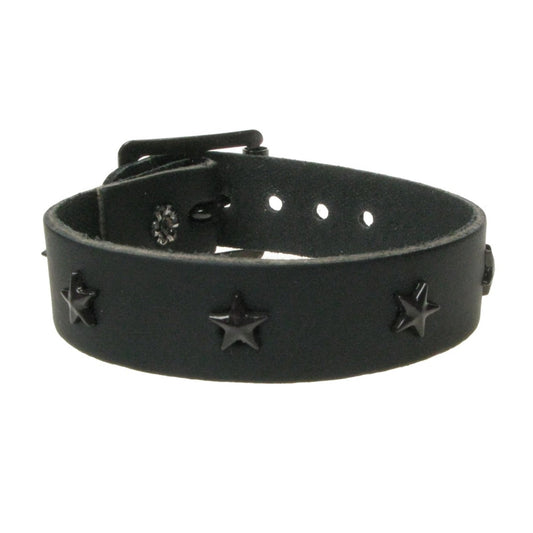 WB762 1 ROW SMALL STAR FITTING - BLACK  Leather Wristband