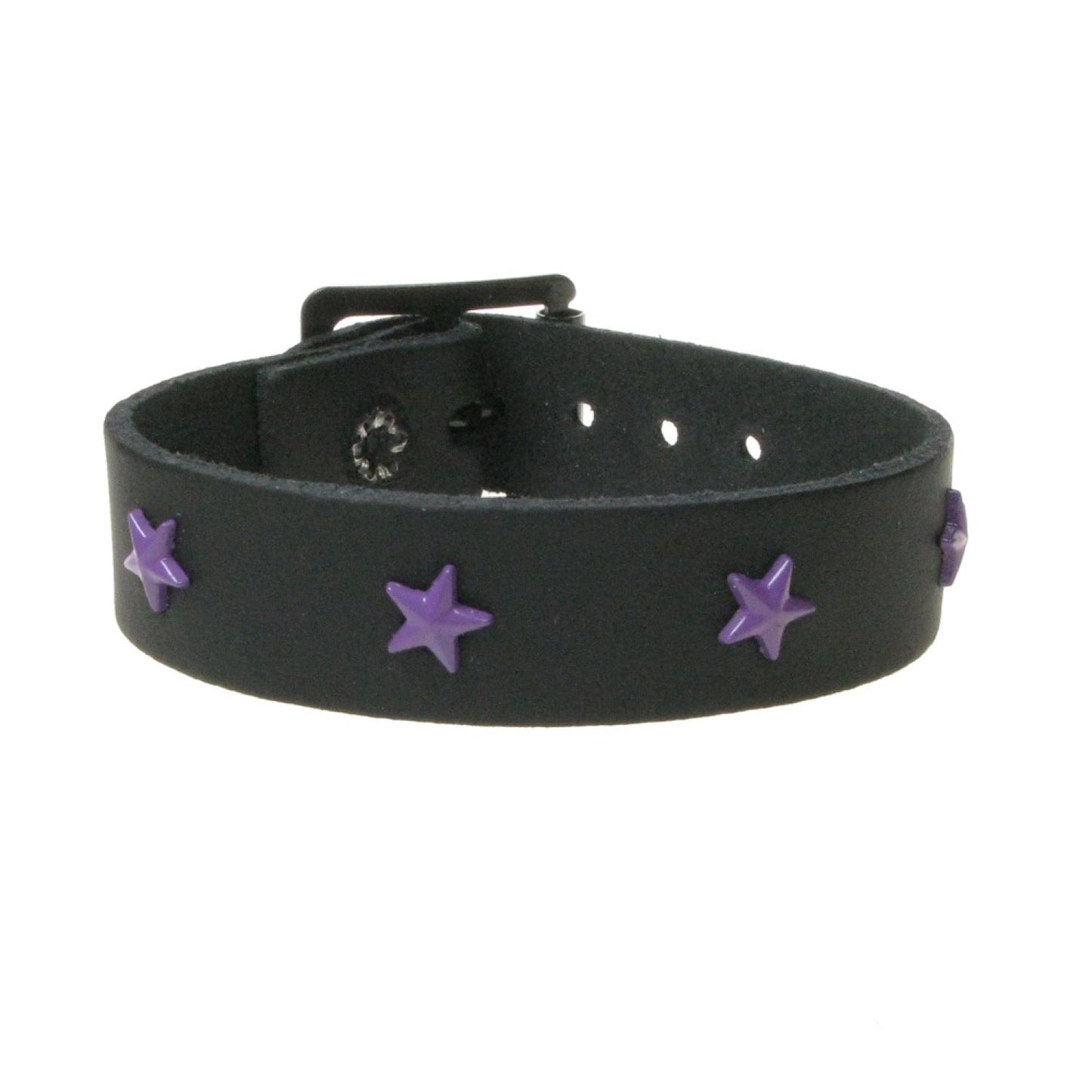 WB766 1 ROW SMALL STAR FITTING PURPLE - BLACK  Leather Wristband