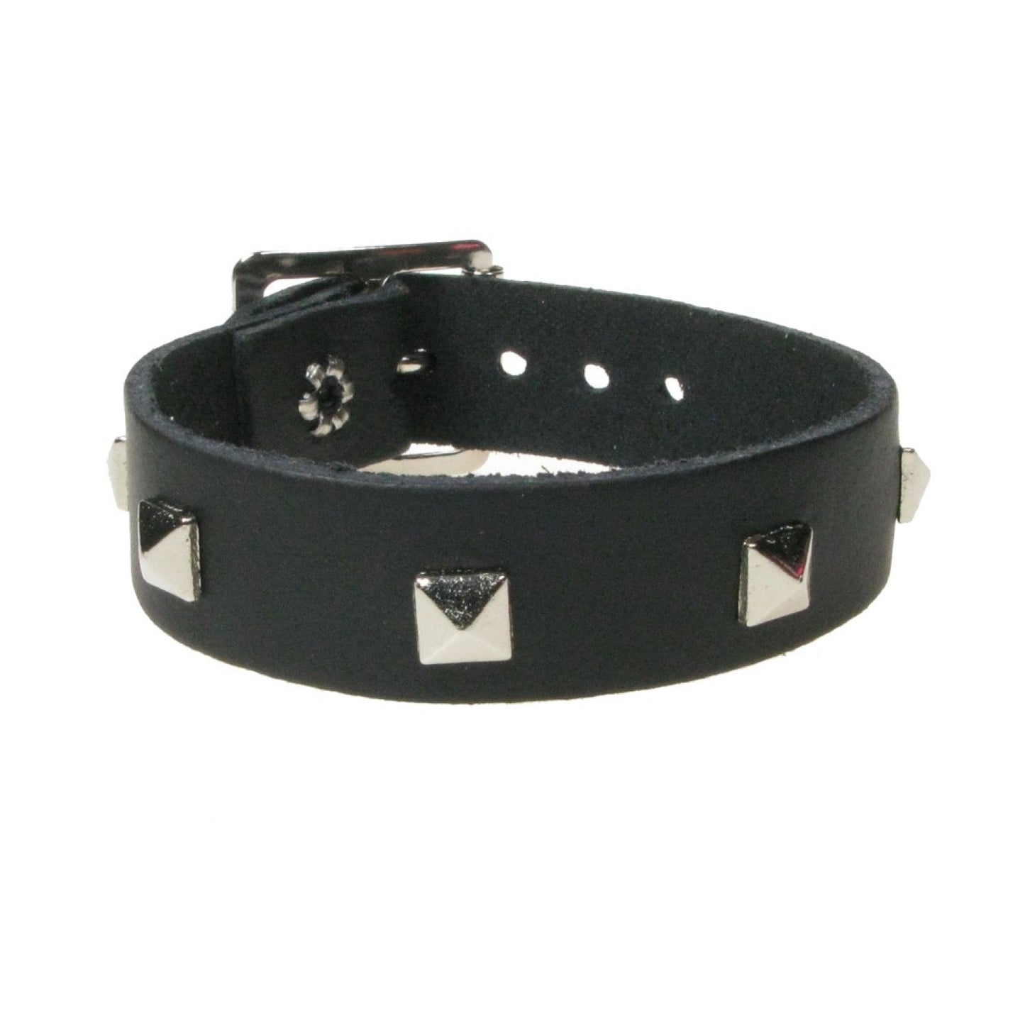 WB772 1 Row Small Pyramid Silver Stud Leather Wristband