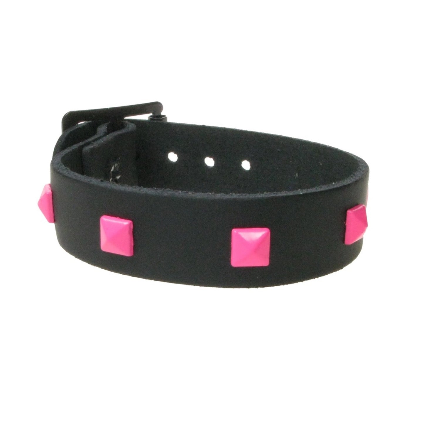 WB774 1 Row Small Pyramid Pink Stud Leather Wristband