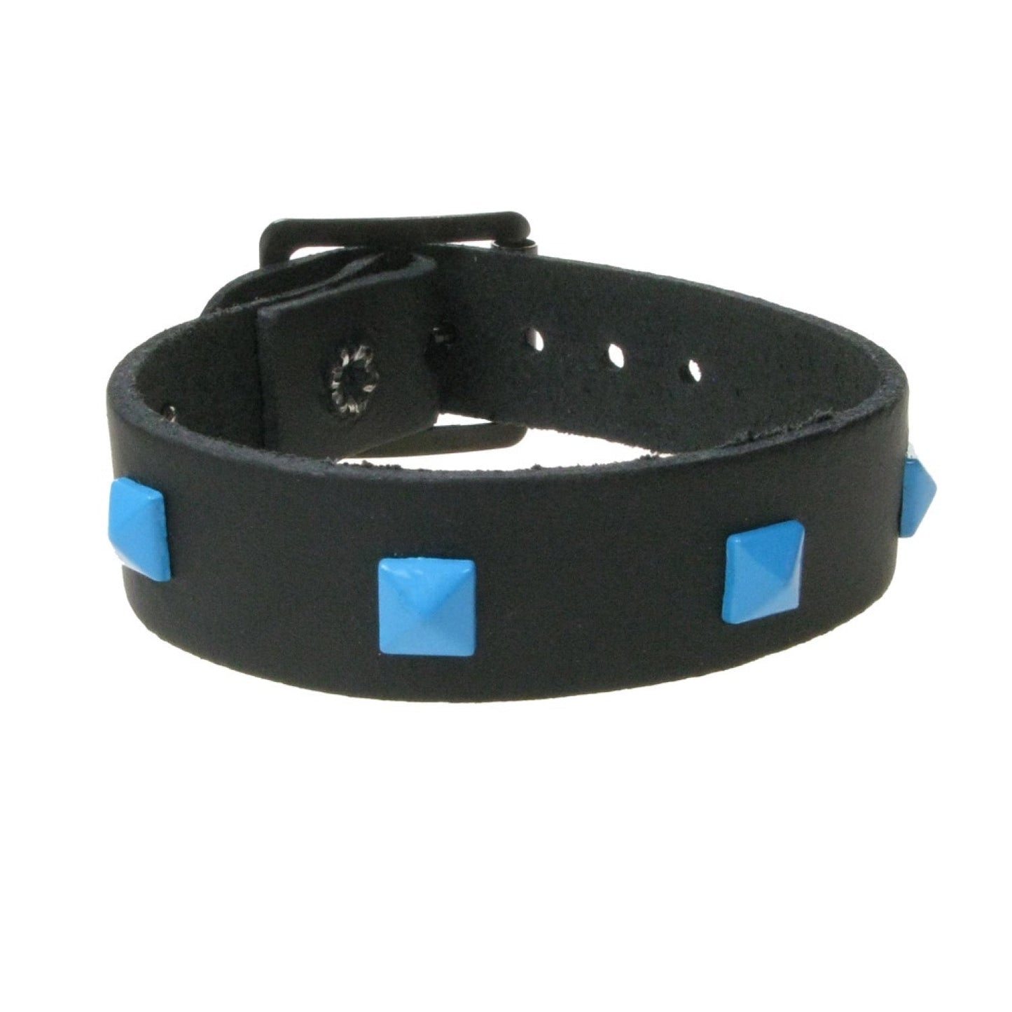 WB775 1 Row Small Pyramid Blue Stud Leather Wristband